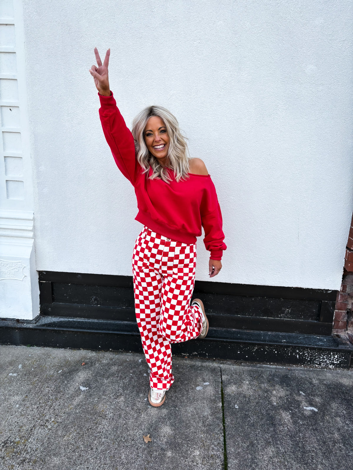 Peek-A-Shoulder Pullover Red