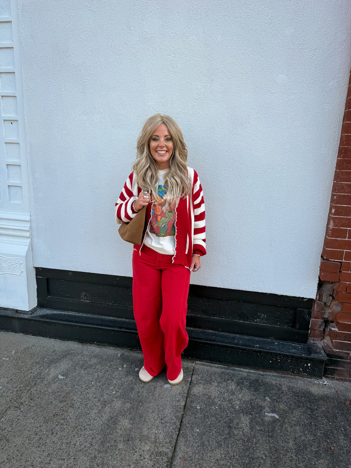 Red Simply Striped Cardigan