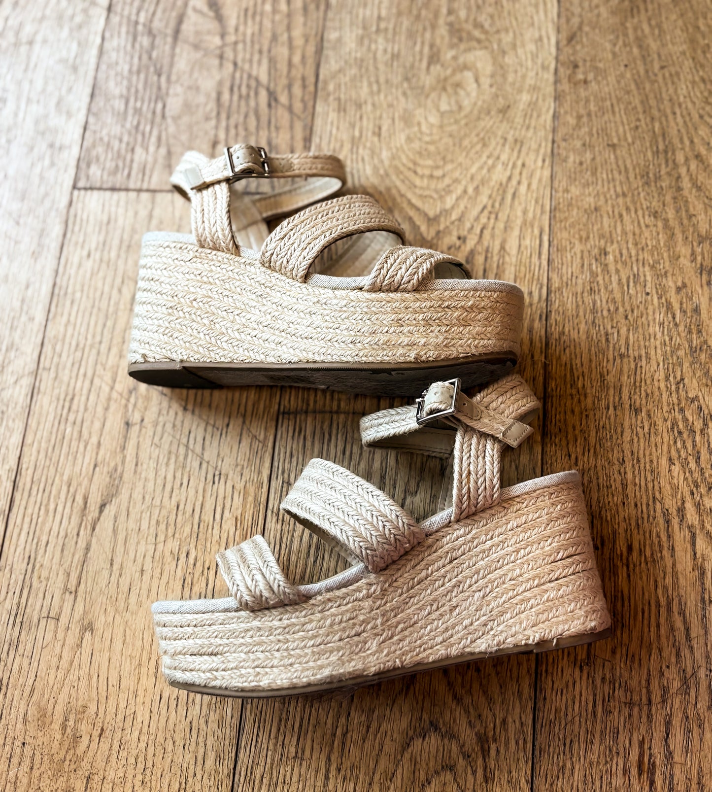 Raffia Double Strap Wedge