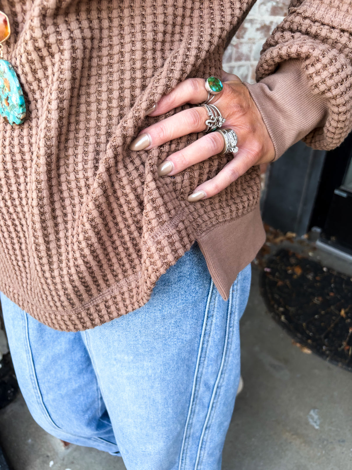 Mocha Cozy Patch Pullover