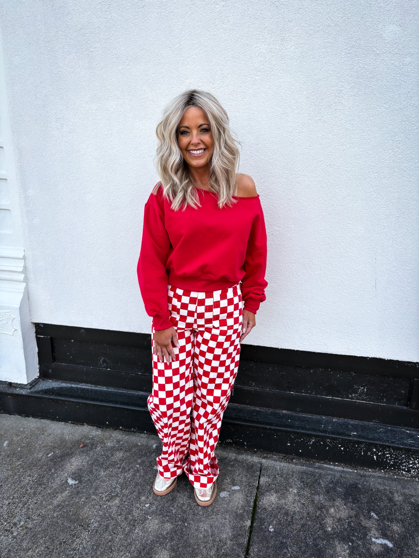 Peek-A-Shoulder Pullover Red