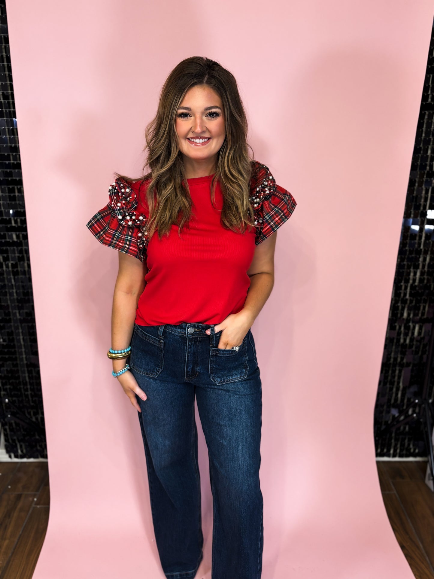 Plaid & Pearl Elegance Top