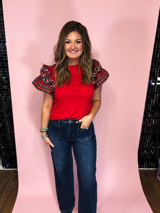 Plaid & Pearl Elegance Top