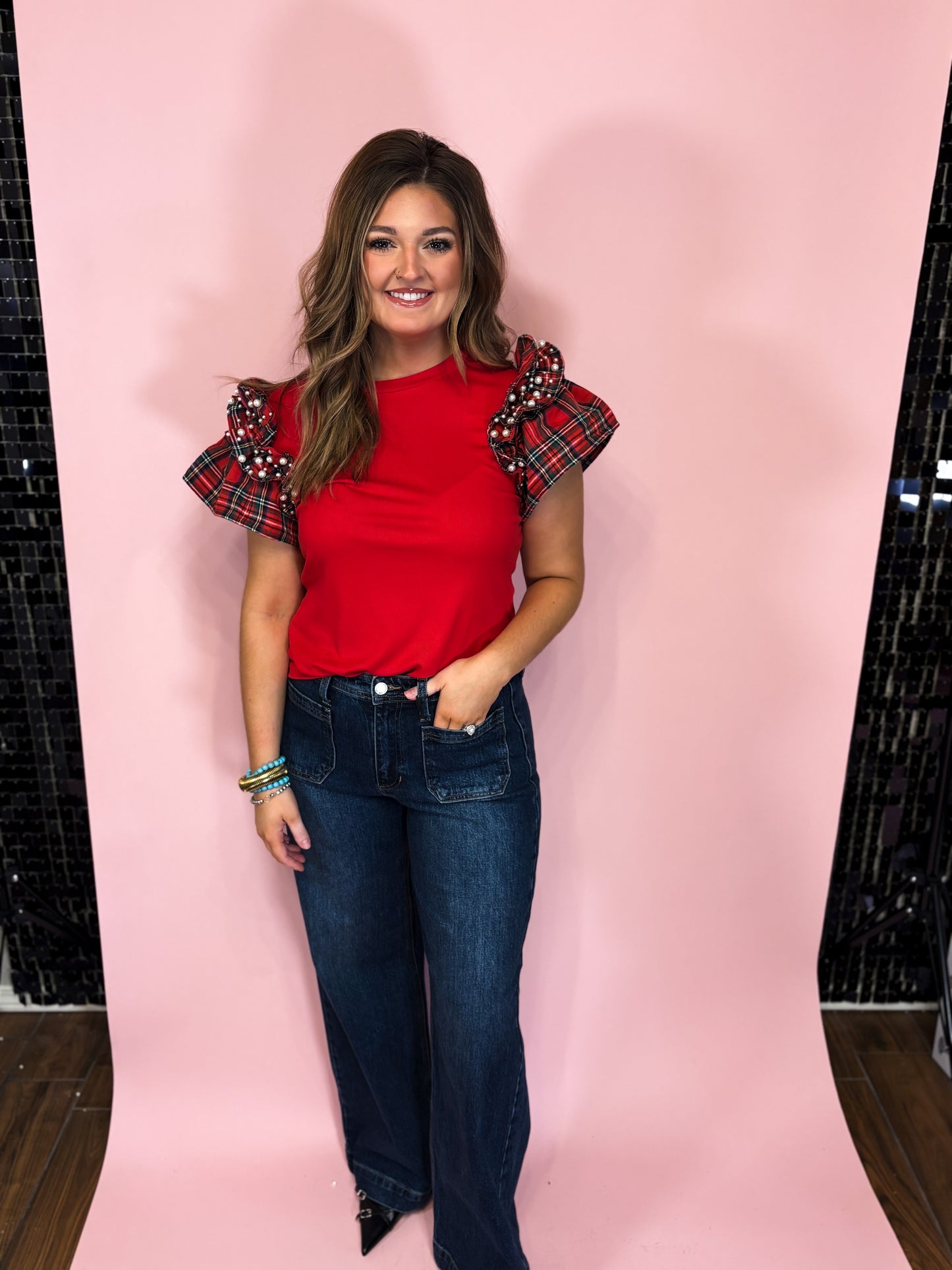 Plaid & Pearl Elegance Top