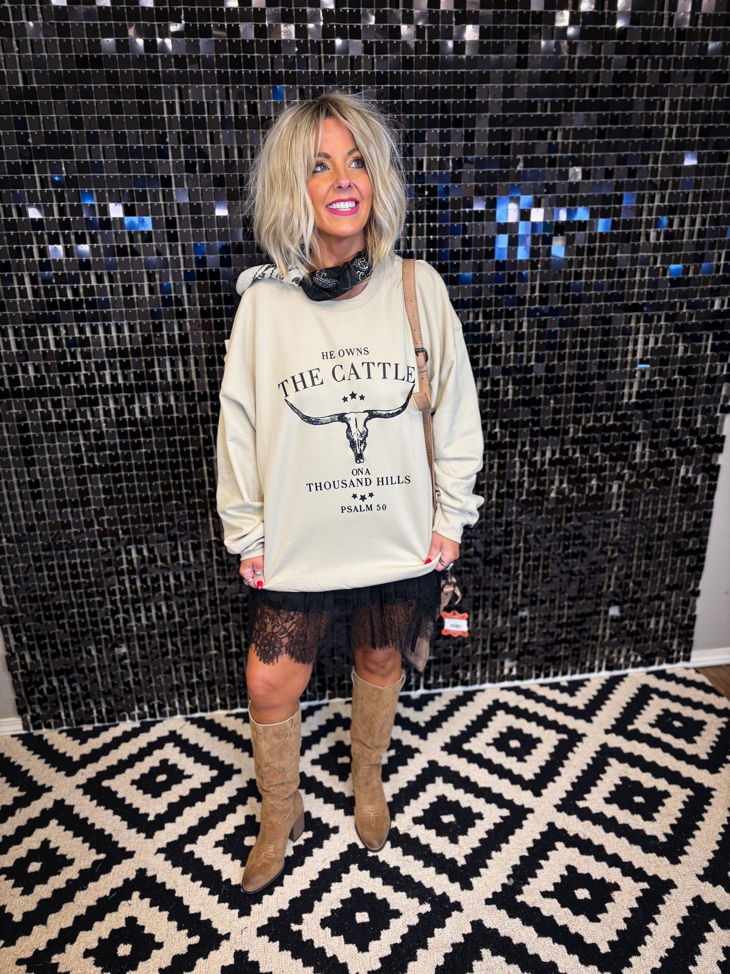 He Owns the Cattle Crewneck