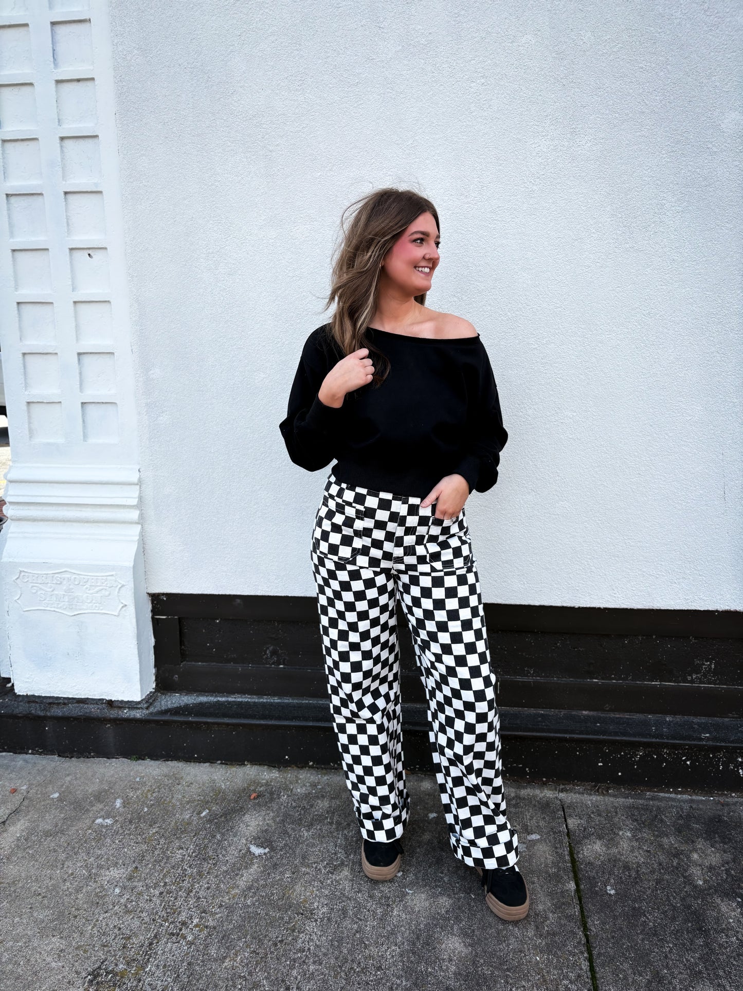 Peek-A-Shoulder Pullover Black