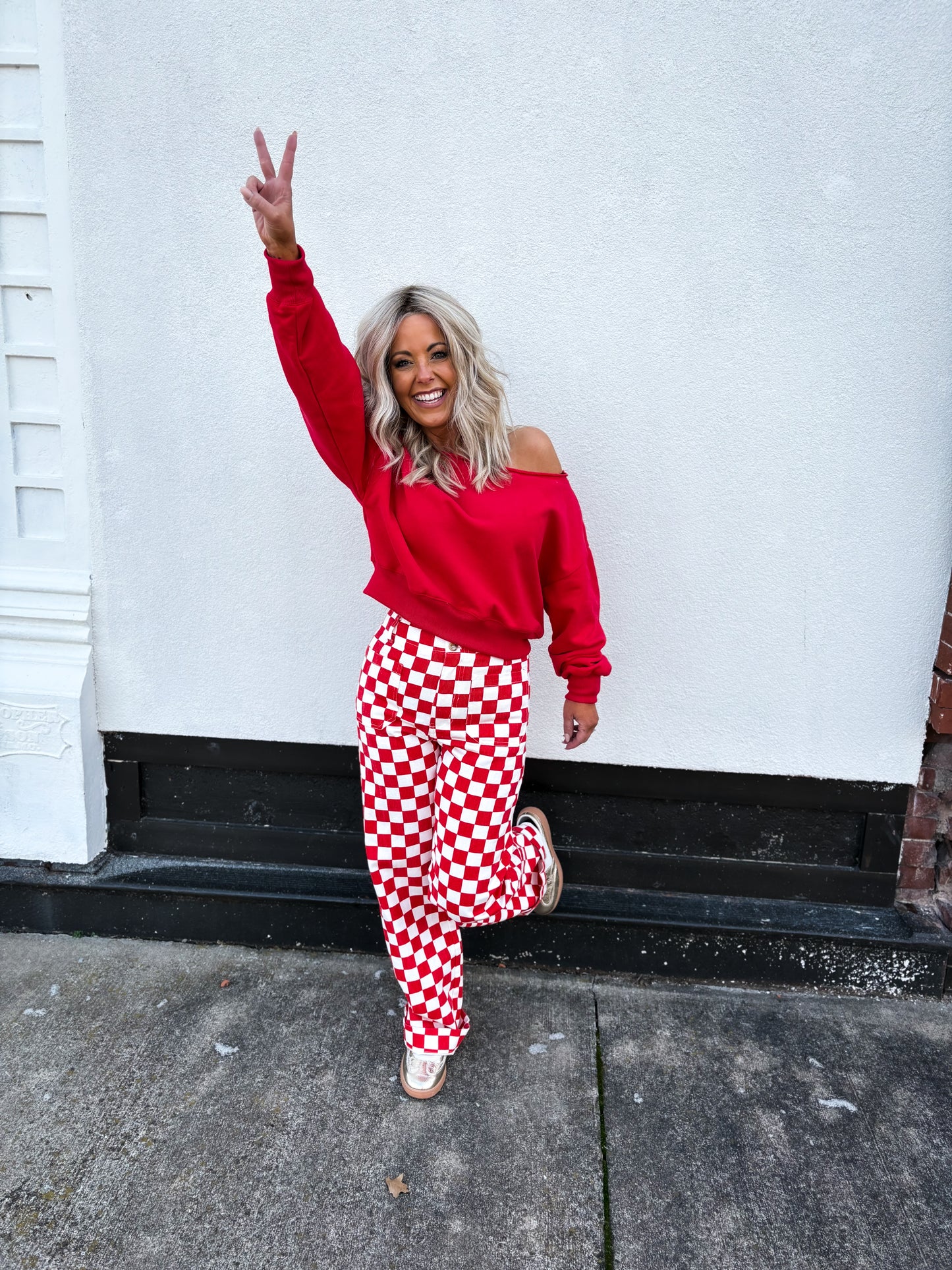 Peek-A-Shoulder Pullover Red