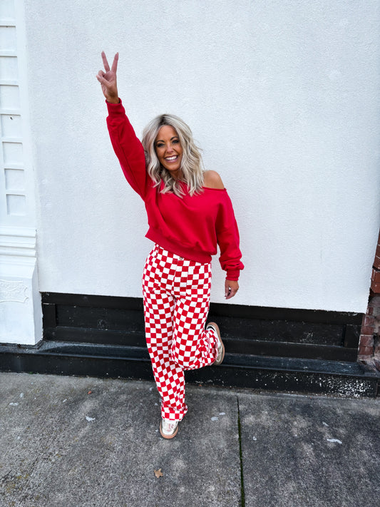 Peek-A-Shoulder Pullover Red