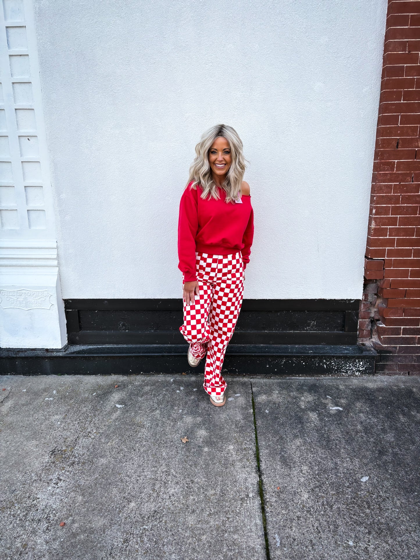 Peek-A-Shoulder Pullover Red