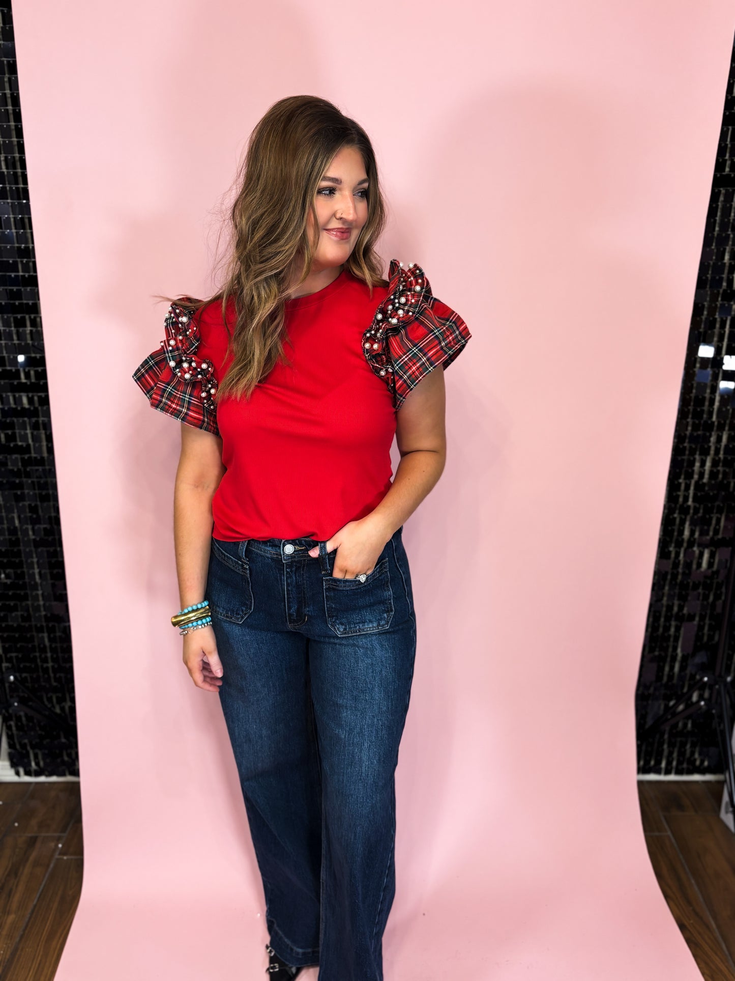 Plaid & Pearl Elegance Top