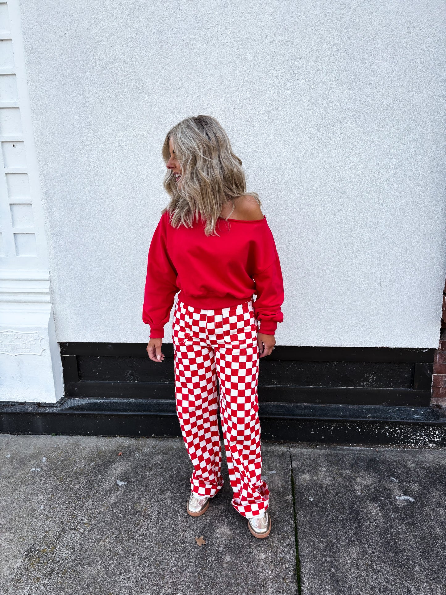 Peek-A-Shoulder Pullover Red