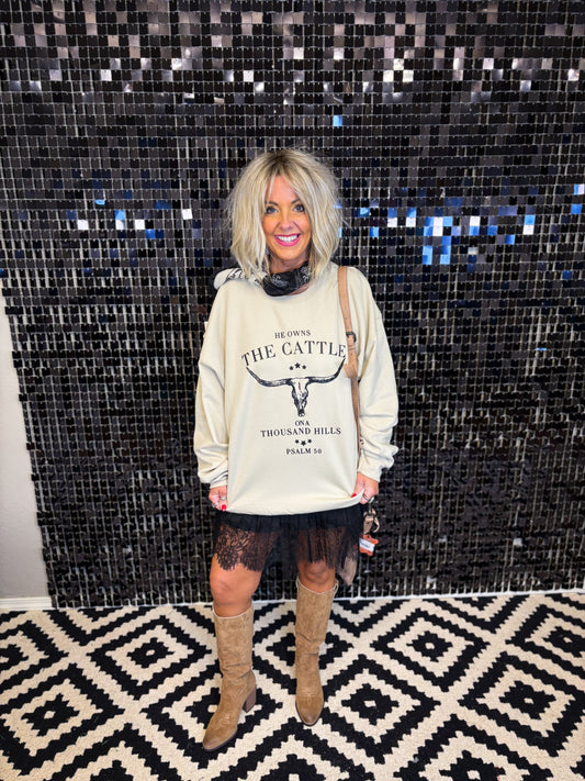 He Owns the Cattle Crewneck