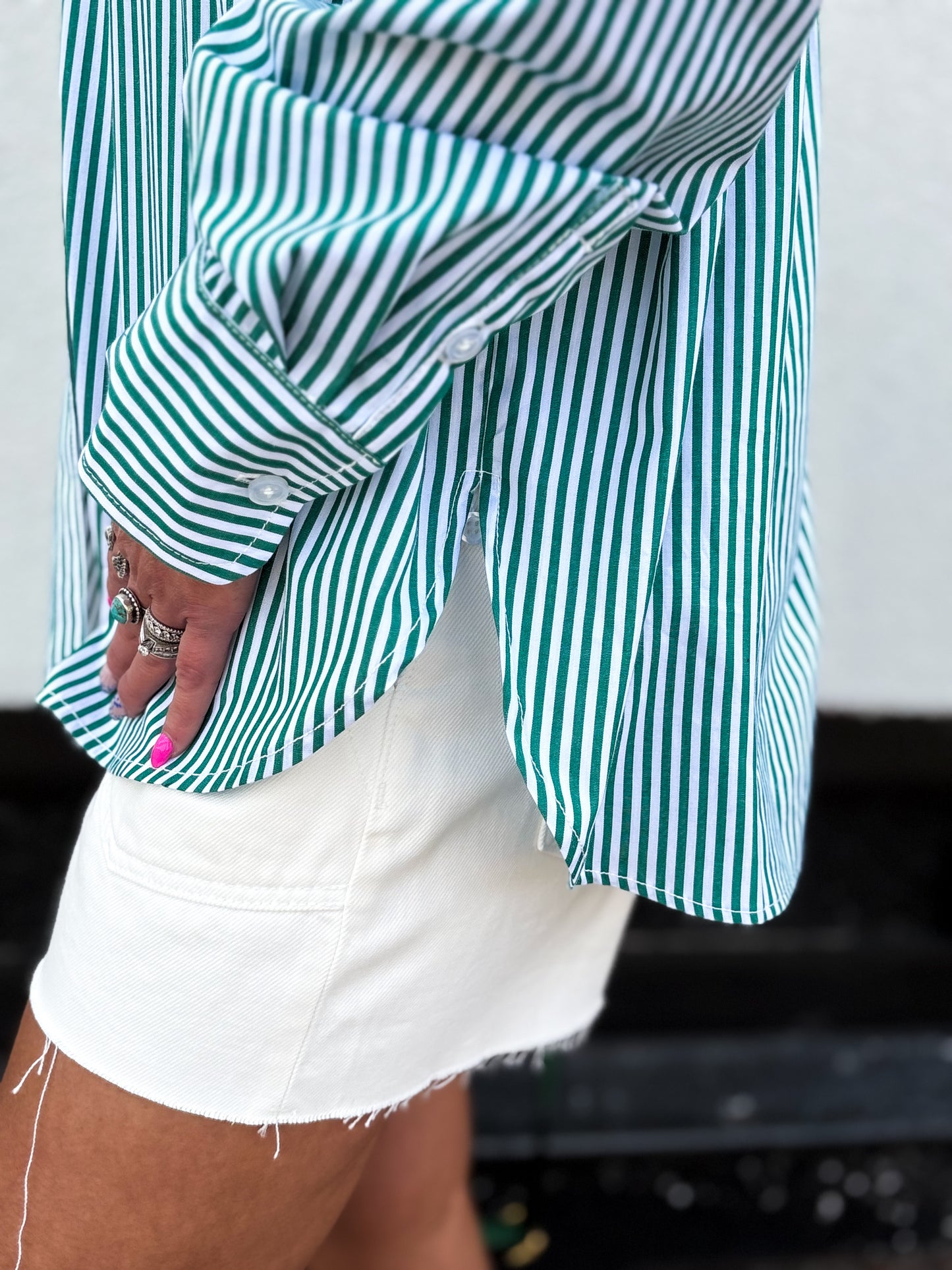 Green Line Button Down