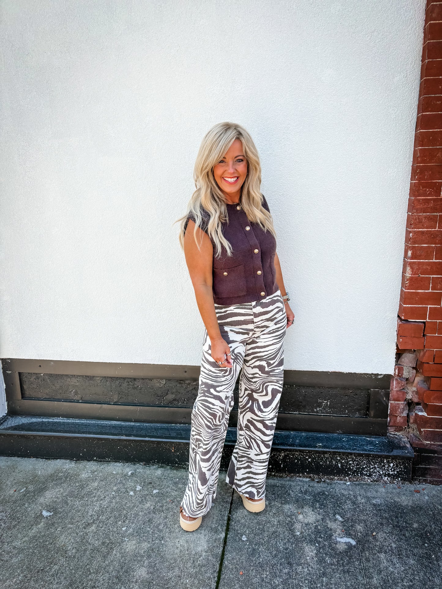 Golden Touch Knit Vest- Brown