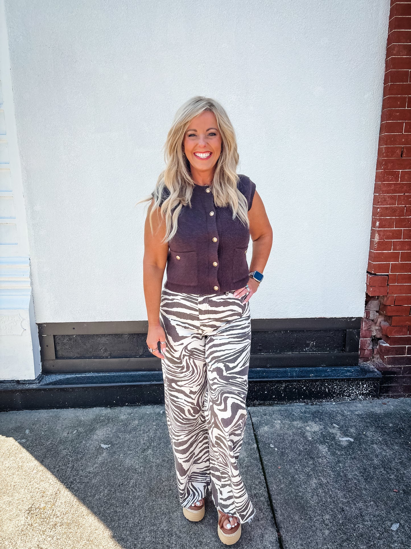 Golden Touch Knit Vest- Brown