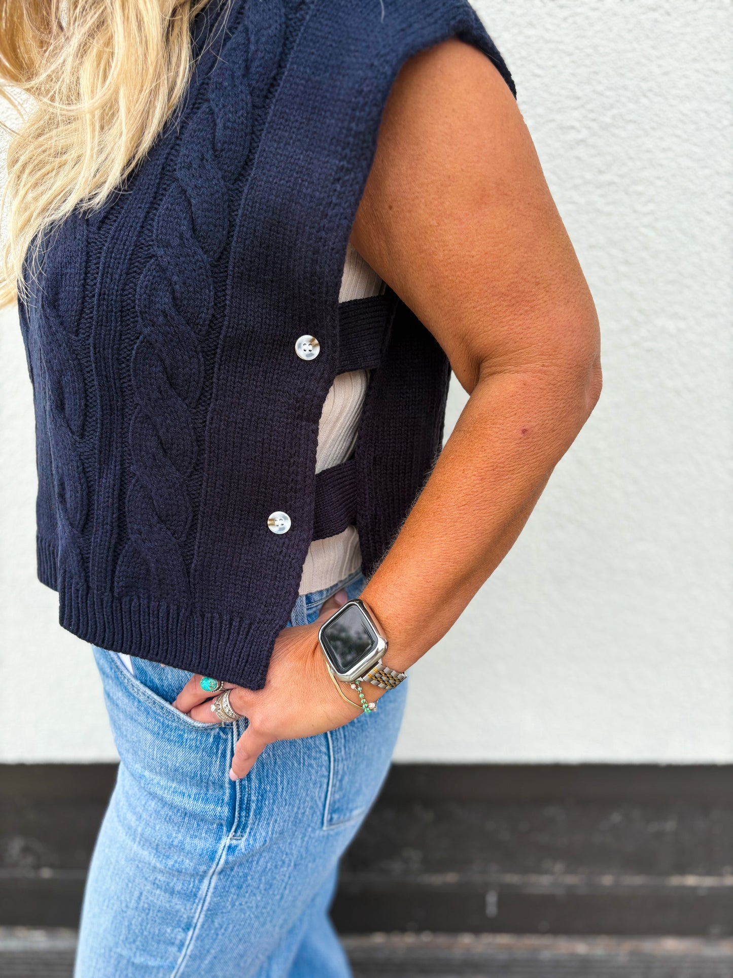 Side Note Sweater Vest - Navy