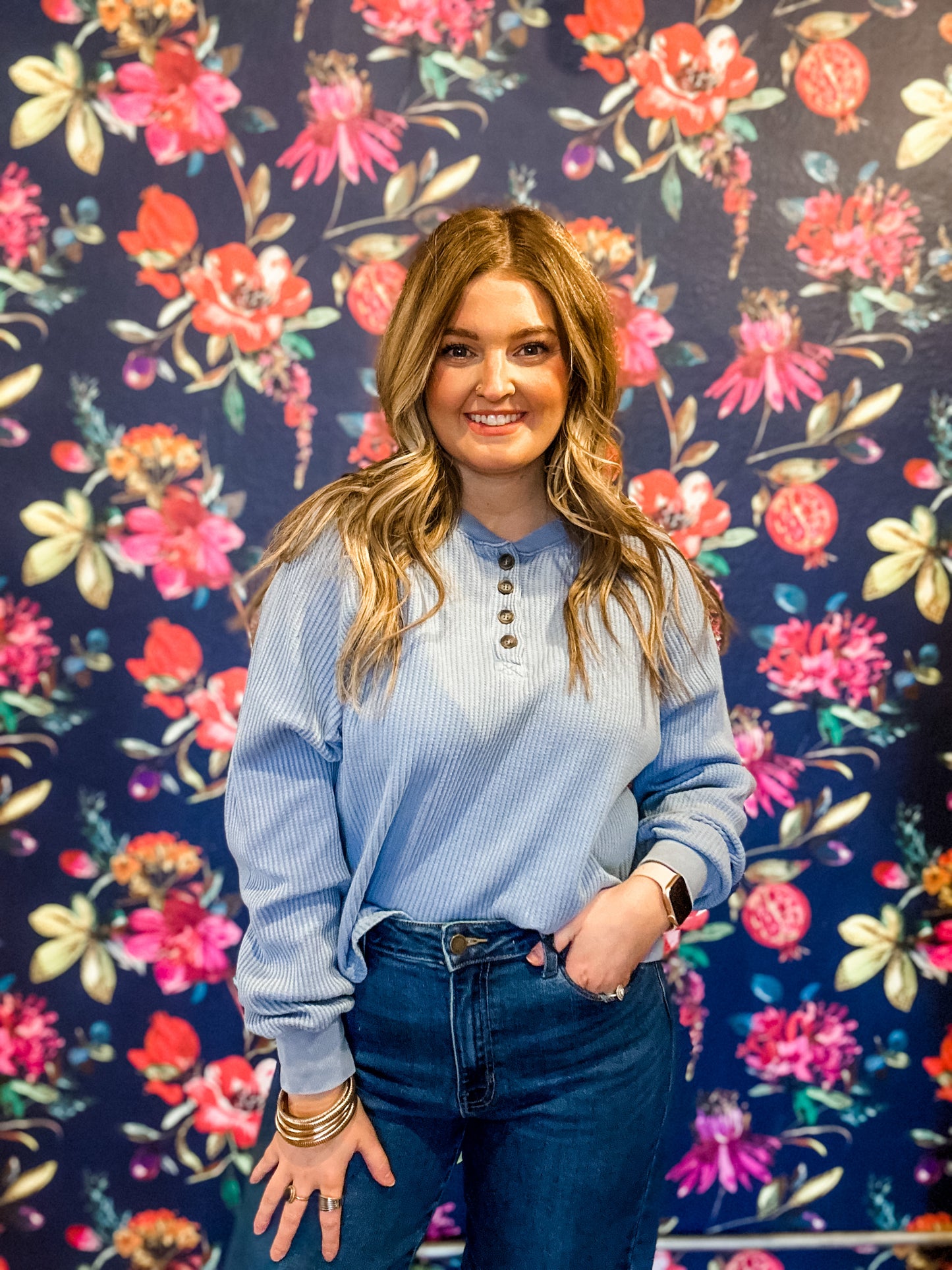 Essential Waffle Knit -Blue