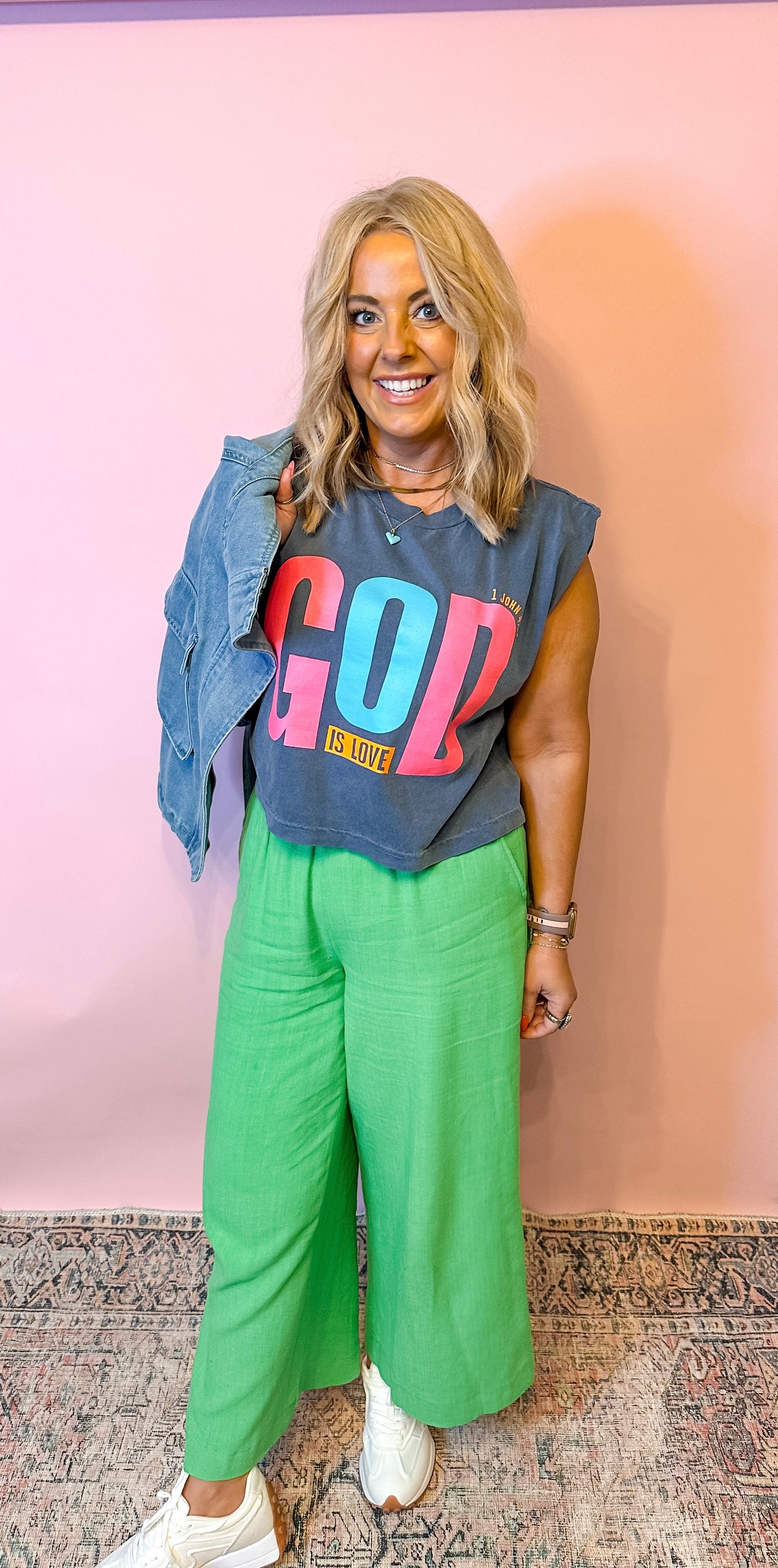 Kelly Green Linen Cropped Pant