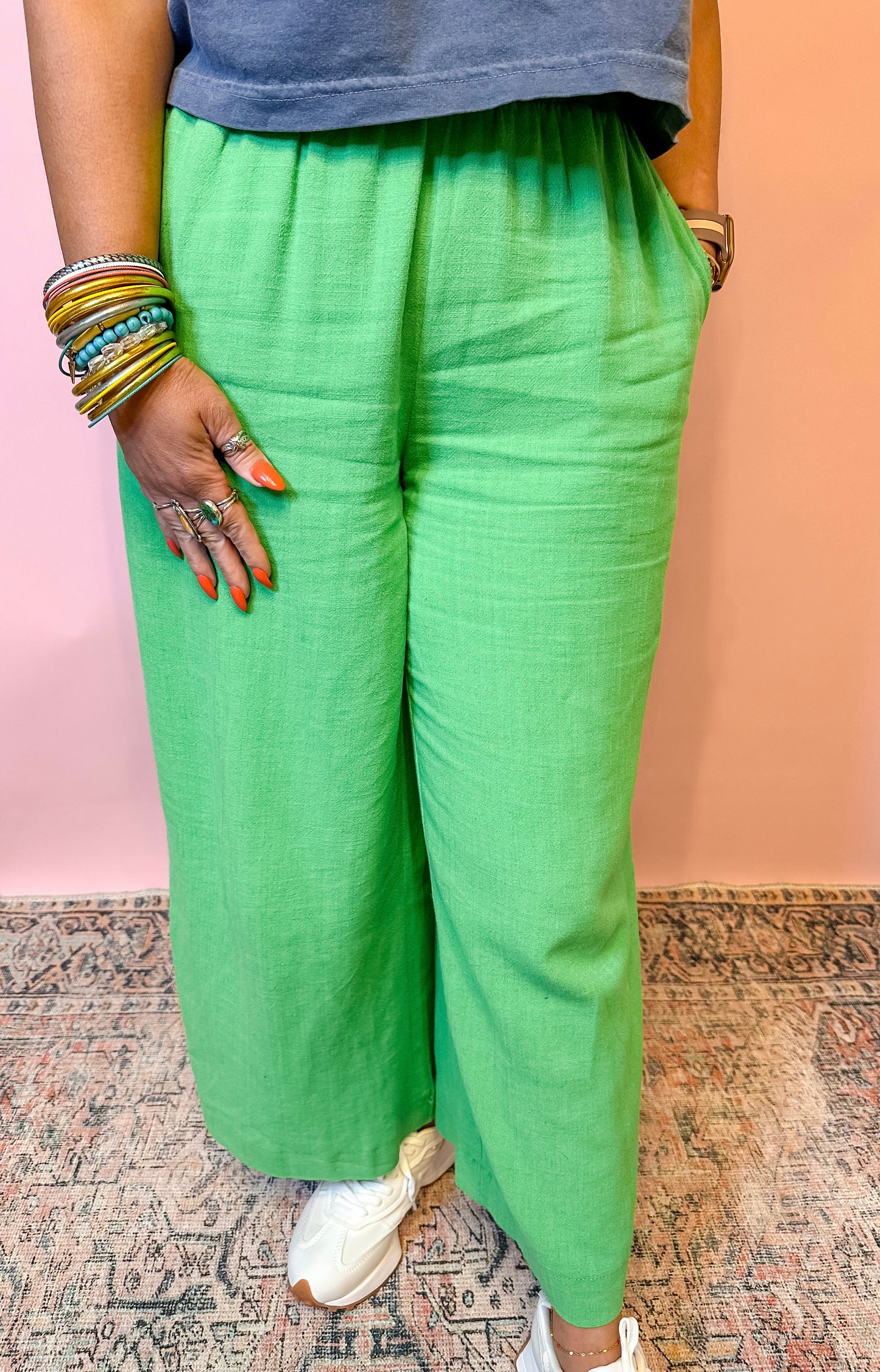 Kelly Green Linen Cropped Pant